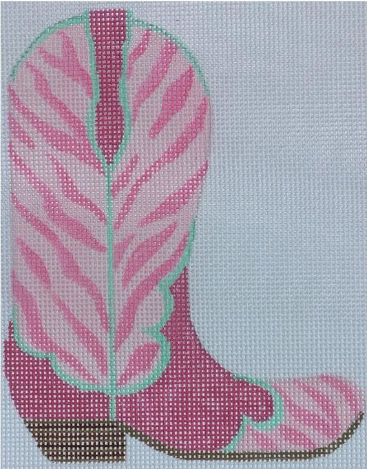 Kate Dickerson Needlepoint Collections Cowgirl Boot - Pink Zebra (Right) Needlepoint Canvas