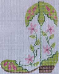 Kate Dickerson Needlepoint Collections Cowgirl Boot - Pink & Green (Left) Needlepoint Canvas