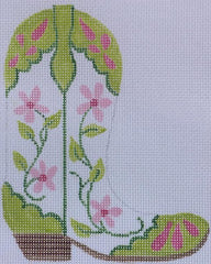 Kate Dickerson Needlepoint Collections Cowgirl Boot - Pink & Green (Right) Needlepoint Canvas