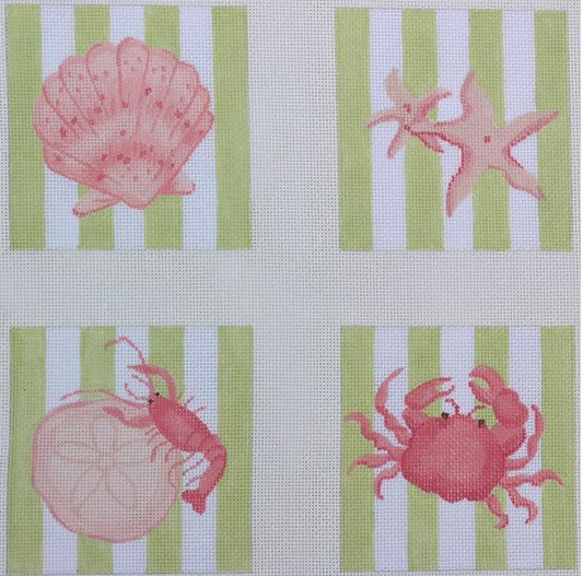 Kate Dickerson Needlepoint Collections Shells & Crustaceans Coasters Needlepoint Canvas