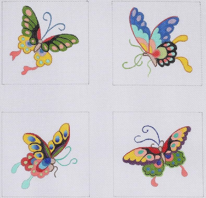 Kate Dickerson Needlepoint Collections Chinese Butterflies Coasters Needlepoint Canvas