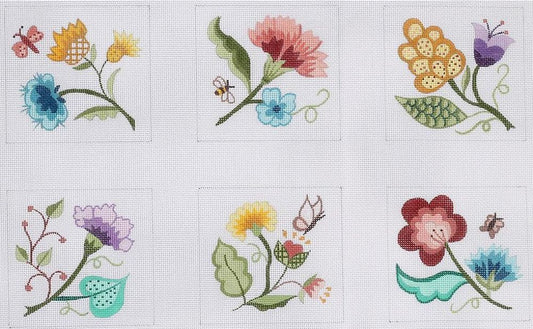 Kate Dickerson Needlepoint Collections Jacobean Flowers Coasters Needlepoint Canvas