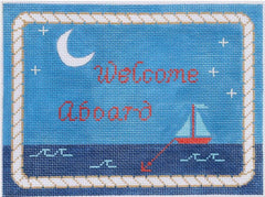 Kate Dickerson Needlepoint Collections "Welcome Aboard" Sailboat - Red, White, Blue Needlepoint Canvas
