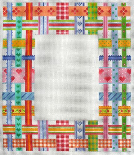 Kate Dickerson Needlepoint Collections Woven Ribbons Multi On White Needlepoint Canvas