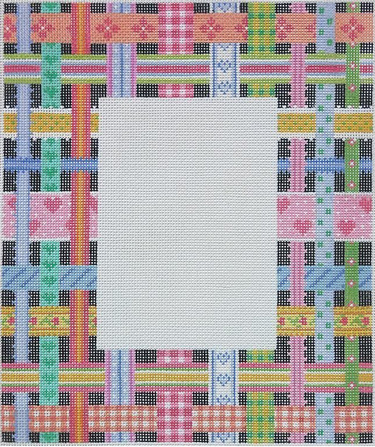 Kate Dickerson Needlepoint Collections Woven Ribbons Multi On Black Needlepoint Canvas