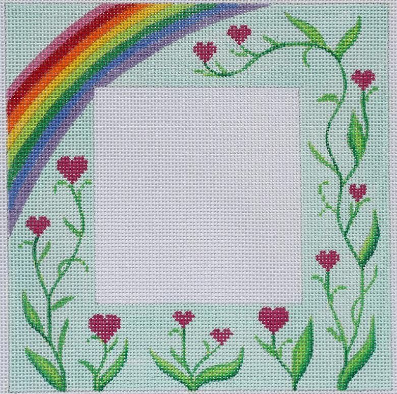 Kate Dickerson Needlepoint Collections Rainbow with Heart Flowers Frame Needlepoint Canvas