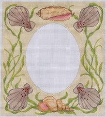 Kate Dickerson Needlepoint Collections Small Mixed Shells & Seaweed Frame Needlepoint Canvas