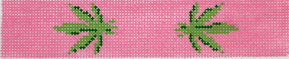 Kate Dickerson Needlepoint Collections Key Fob - Green Weed Leaves on Pink Needlepoint Canvas