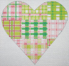 Kate Dickerson Needlepoint Collections Large Mini Madras Patchwork Heart Needlepoint Canvas