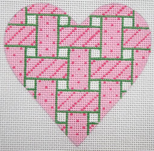 Kate Dickerson Needlepoint Collections Woven Ribbons Mini Heart Needlepoint Canvas