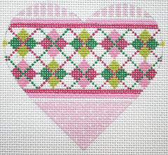 Kate Dickerson Needlepoint Collections Argyle Pinks & Greens Mini Heart Needlepoint Canvas