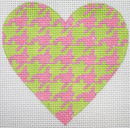 Kate Dickerson Needlepoint Collections Houndstooth Lime Mini Heart Needlepoint Canvas