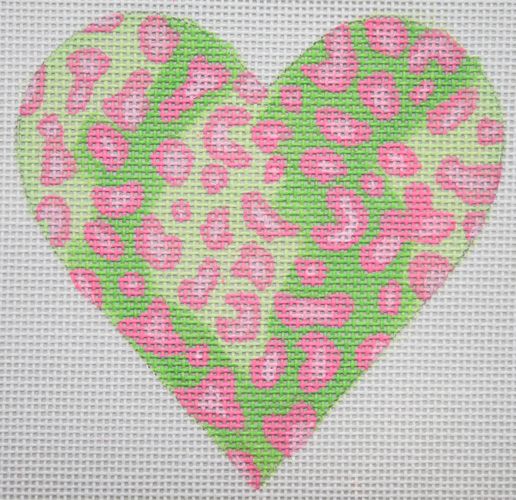 Kate Dickerson Needlepoint Collections Mottled Cheetah Mini Heart Needlepoint Canvas