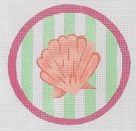 Kate Dickerson Needlepoint Collections Scallop, Soft Green Mini Round Needlepoint Canvas