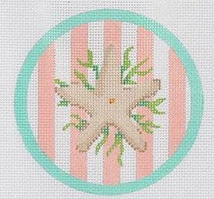 Kate Dickerson Needlepoint Collections Starfish On Peach Mini Round Needlepoint Canvas