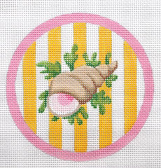 Kate Dickerson Needlepoint Collections Snail On Pink Mini Round Needlepoint Canvas