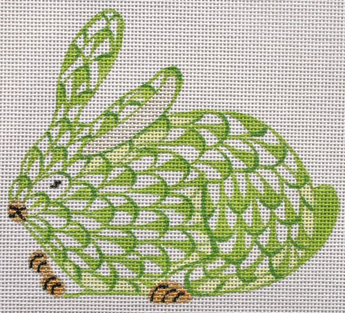 Kate Dickerson Needlepoint Collections Mini Herend Style Crouching Bunny Needlepoint Canvas - Lime