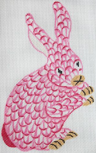 Kate Dickerson Needlepoint Collections Mini Herend Style Bunny - Pink with Gold Needlepoint Canvas