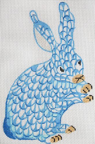 Kate Dickerson Needlepoint Collections Mini Herend Style Bunny - Blue with Gold Needlepoint Canvas