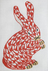 Kate Dickerson Needlepoint Collections Mini Herend Style Bunny - Cinnabar with Gold Needlepoint Canvas