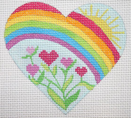 Kate Dickerson Needlepoint Collections Rainbow with Heart Flowers Needlepoint Canvas