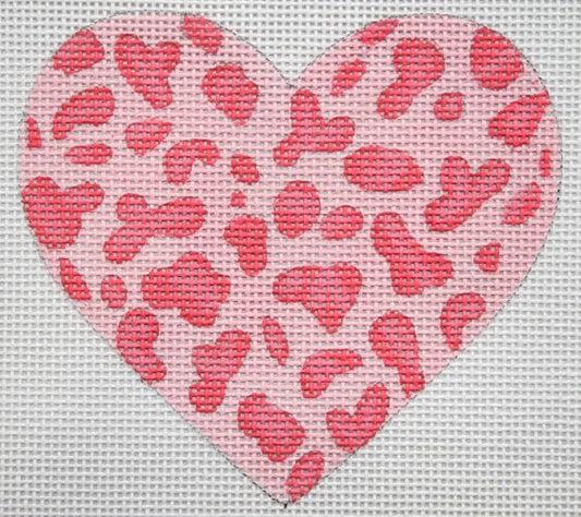 Kate Dickerson Needlepoint Collections Cheetah Spots Mini Heart Needlepoint Canvas