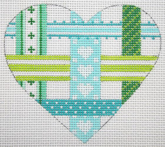 Kate Dickerson Needlepoint Collections Woven Ribbons Mini Heart Needlepoint Canvas