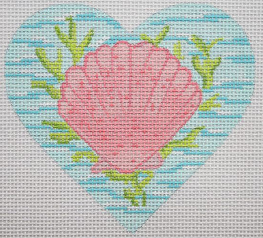 Kate Dickerson Needlepoint Collections Scallop & Seaweed Mini Heart Needlepoint Canvas