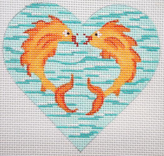 Kate Dickerson Needlepoint Collections Mini Heart Kissy Fish on Sea Needlepoint Canvas