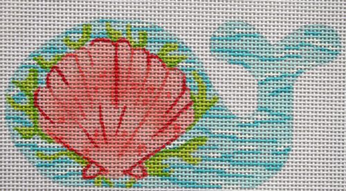 Kate Dickerson Needlepoint Collections Scallops & Seaweed On Sea Whale Needlepoint Canvas