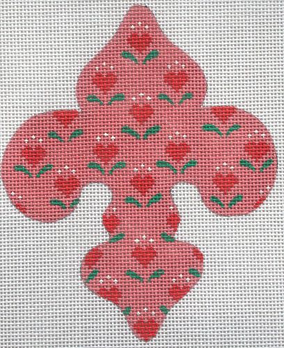 Kate Dickerson Needlepoint Collections Provencal Pink Hearts Fleur-de-Lys Needlepoint Canvas