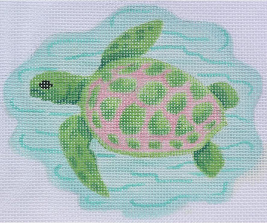 Kate Dickerson Needlepoint Collections Pink & Green Sea Turtle Needlepoint Canvas