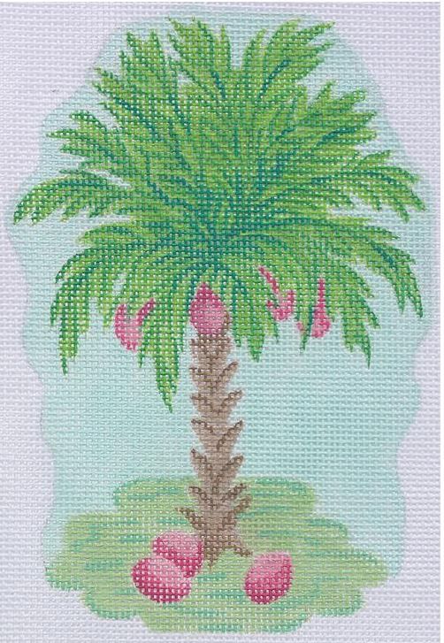 Kate Dickerson Needlepoint Collections Palm Tree with Pink Coconuts Needlepoint Canvas