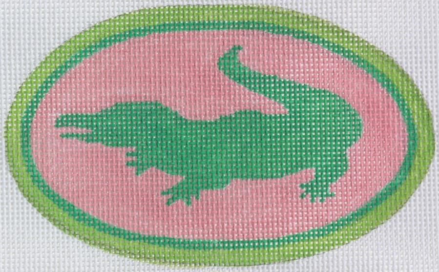 Kate Dickerson Needlepoint Collections Preppy Gator Mini Oval Needlepoint Canvas