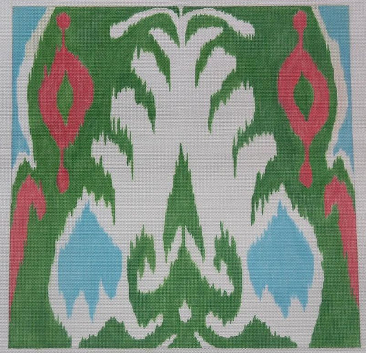 Kate Dickerson Needlepoint Collections Ikat Square with 2 Blue Spots Needlepoint Canvas