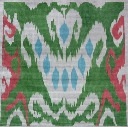 Kate Dickerson Needlepoint Collections Ikat Square with 8 Blue Spots Needlepoint Canvas