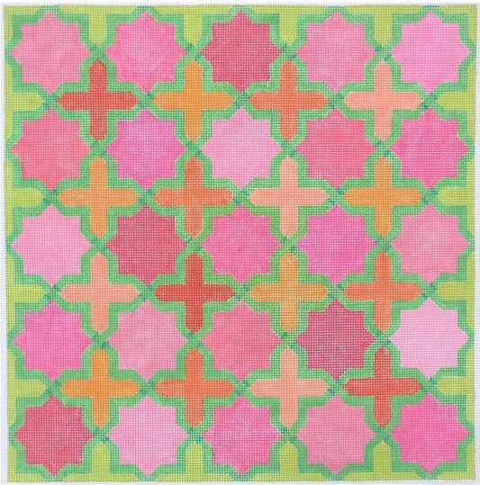 Kate Dickerson Needlepoint Collections Moroccan Tiles Stars and Crosses Pinks Oranges and Greens Needlepoint Canvas