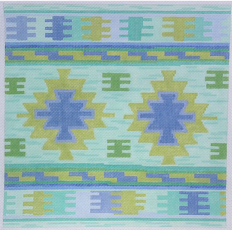 Kate Dickerson Needlepoint Collections Dhurrie Square - Blues & Greens Needlepoint Canvas