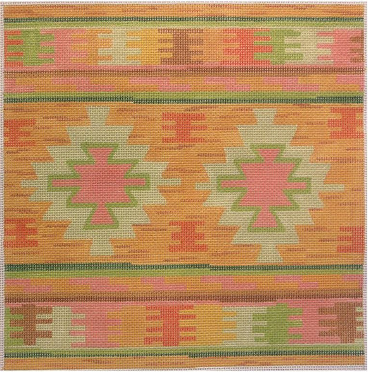 Kate Dickerson Needlepoint Collections Dhurrie Square Oranges & Greens Needlepoint Canvas