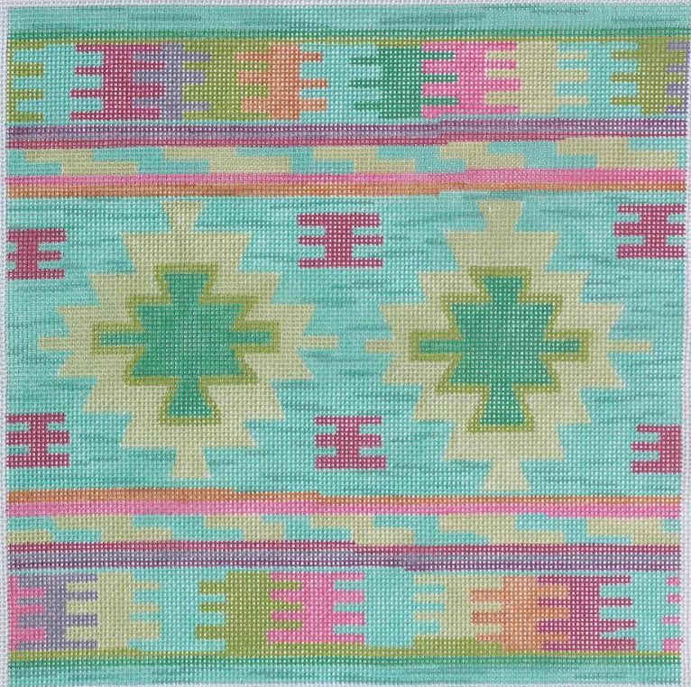 Kate Dickerson Needlepoint Collections Dhurrie Square - Turquoise & Purple Needlepoint Canvas