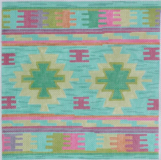 Kate Dickerson Needlepoint Collections Dhurrie Square - Turquoise & Purple Needlepoint Canvas