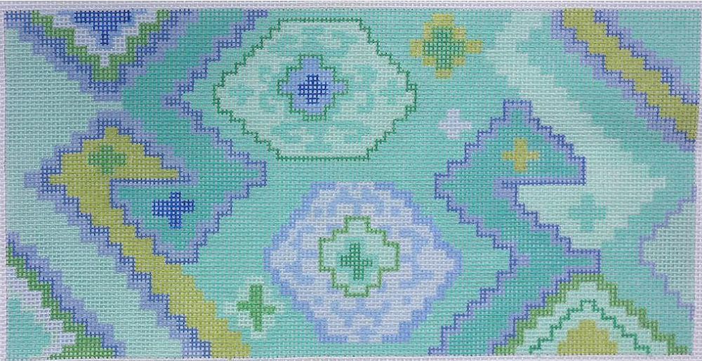Kate Dickerson Needlepoint Collections Kilim Rectangle with Duck Cool Hues Needlepoint Canvas