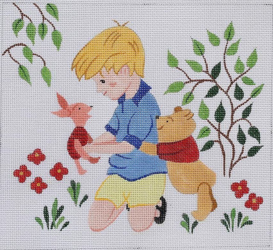 Kate Dickerson Needlepoint Collections Small Christopher Robin with Pooh & Piglet Needlepoint Canvas