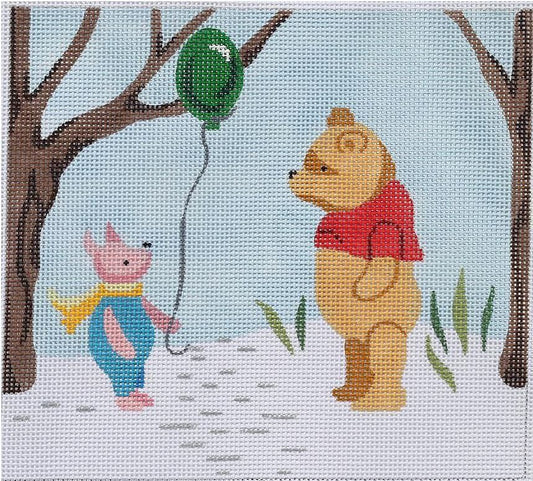 Kate Dickerson Needlepoint Collections Small Pooh & Piglet Winter Scene Needlepoint Canvas