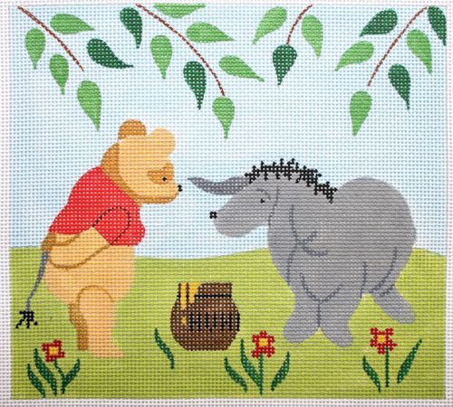 Kate Dickerson Needlepoint Collections Small Pooh & Eyeore with Honey Pot Needlepoint Canvas