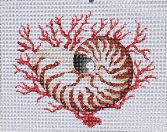Kate Dickerson Needlepoint Collections Nautilus Shell with Coral Needlepoint Canvas