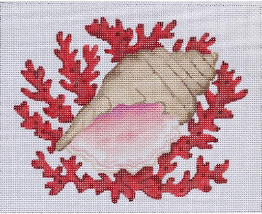 Kate Dickerson Needlepoint Collections Conch Shell with Coral Needlepoint Canvas