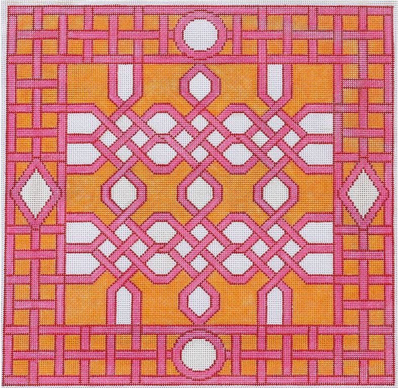 Kate Dickerson Needlepoint Collections Celtic Trellis - Hot Pink, Tangerine & Red Needlepoint Canvas