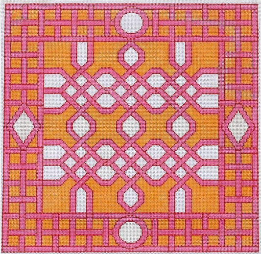 Kate Dickerson Needlepoint Collections Celtic Trellis - Hot Pink, Tangerine & Red Needlepoint Canvas