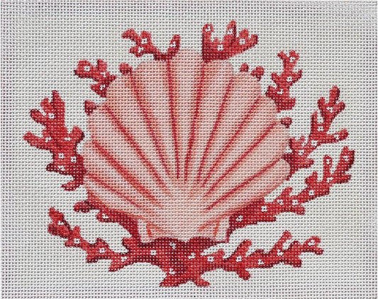 Kate Dickerson Needlepoint Collections Scallop Shell with Coral Needlepoint Canvas